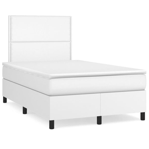 vidaXL Boxspring posteľ s matracom a LED, biela 120x190 cm, umelá koža