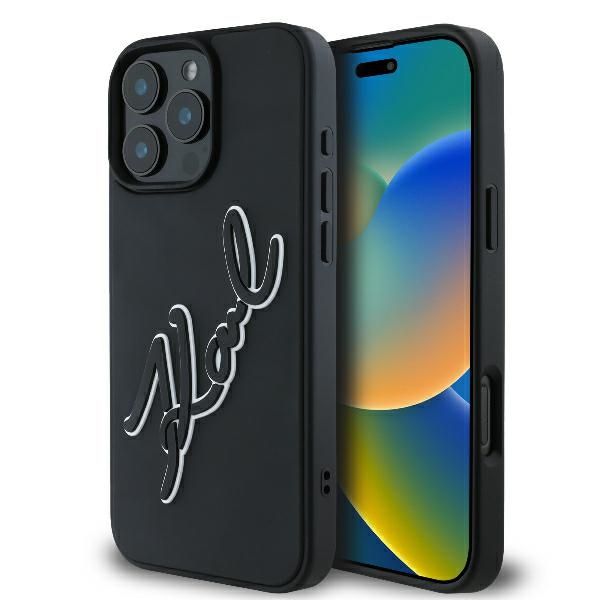 Obal Karl Lagerfeld pre iPhone 16 Pro 6,3" KLHCP16L3DRKSDLK čierny Hard 3D Rubber Bicolor Signature