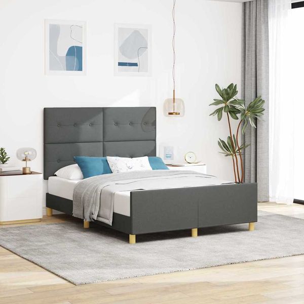 vidaXL Rám postele s čelnou doskou Tmavo šedá 140 x 190 cm látka