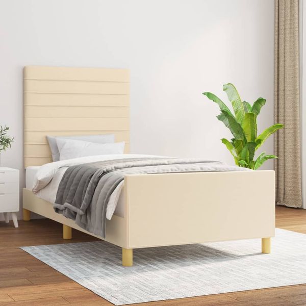 vidaXL Rám postele bez matraca krémová 90x200 cm Látka