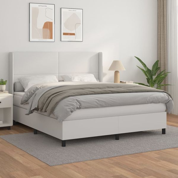 vidaXL Boxspring posteľ s matracom biela 160x200 cm umelá koža