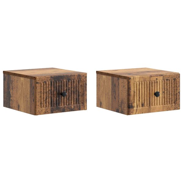 vidaXL Nástenná nočná skrinka 2 pcs Staré drevo 33 x 34,5 x 20 cm