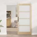vidaXL Posuvné dvere 93 x 202 cm Masívne borovicové drevo a sklo