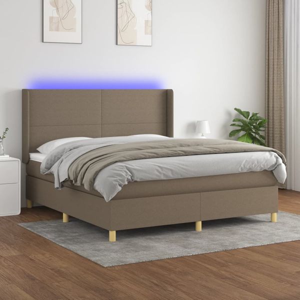 vidaXL Posteľ boxsping s matracom a LED sivohnedá 160x200 cm látka