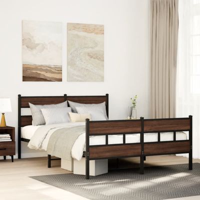 vidaXL Kovový posteľný rám bez matraca hnedý dub 150x200 cm