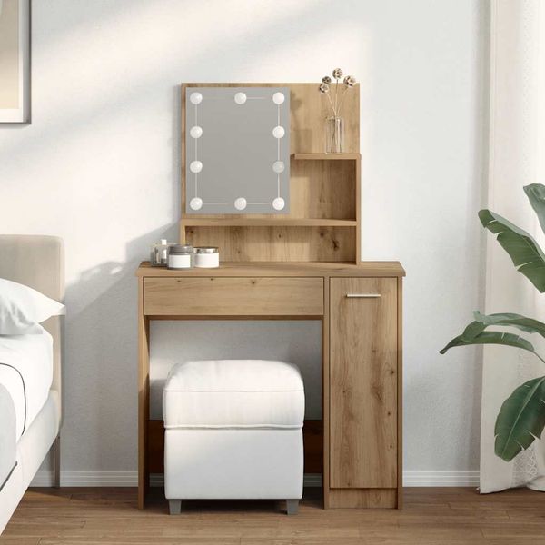vidaXL toaletný stolík s LED Artisan Dub 86,5x35x136 cm