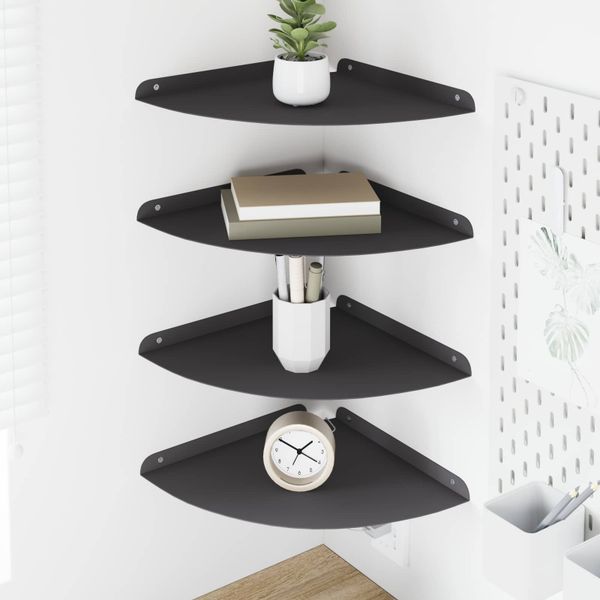 vidaXL Závesná polica s poličkou 4 pcs Čierny 30 x 30 x 2 cm