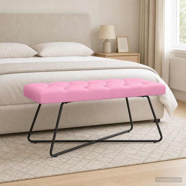 vidaXL Lavica s gombíkovým prešívaním Ružová 110 x 40 x 46 cm Látka