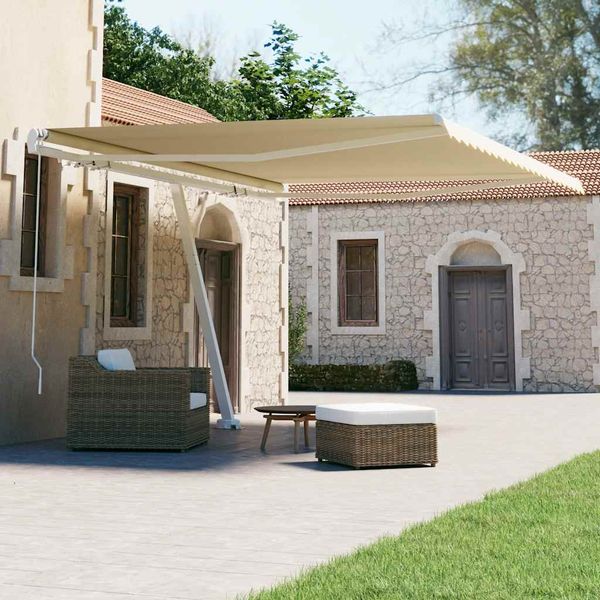 vidaXL Samostatne stojaca ručne zaťahovacia markíza 400x300 cm krémová