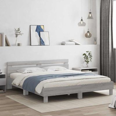 vidaXL Posteľný rám s čelom a LED sivý sonoma 160x200 cm