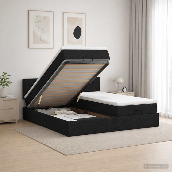 vidaXL Ottoman posteľ s matracom a LED Čierna 180 x 200 cm Látka