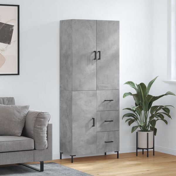 vidaXL Vysoká skrinka betónová sivá 69,5x34x180 cm spracované drevo