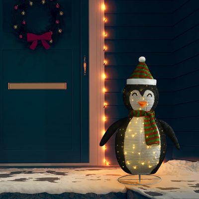 vidaXL Ozdobná vianočná figúrka tučniaka LED luxusná látka 120 cm
