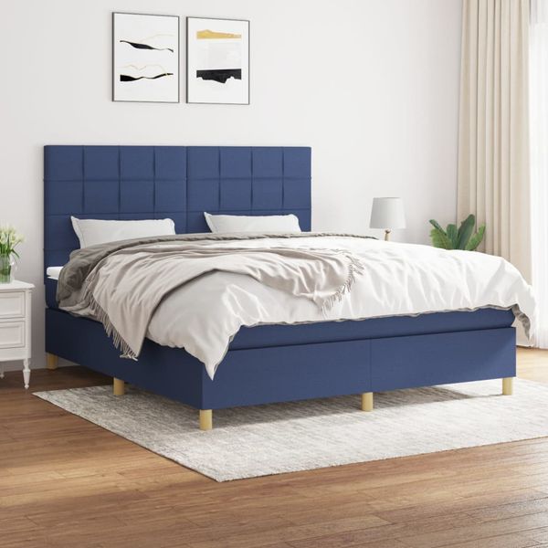 vidaXL Posteľný rám boxspring s matracom modrý 180x200 cm látka