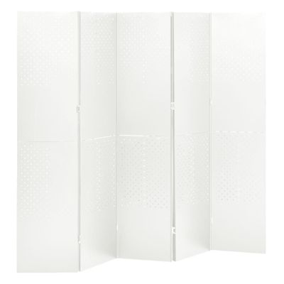 vidaXL Paraván s 5 panelmi, biela 200x180 cm oceľ