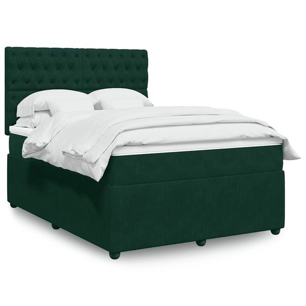 vidaXL Posteľný rám boxsping s matracom tmavozelený 140x190 cm zamat