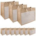 vidaXL Jutové tašky s vreckom 10 Prírodná a biela 42 x 33 x 19 cm