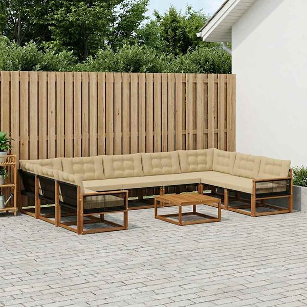 vidaXL Záhradná súprava gaučov s vankúšom 10 pcs Prírodná a béžová