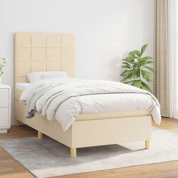 vidaXL Posteľný rám boxsping s matracom krémový 90x200 cm látka