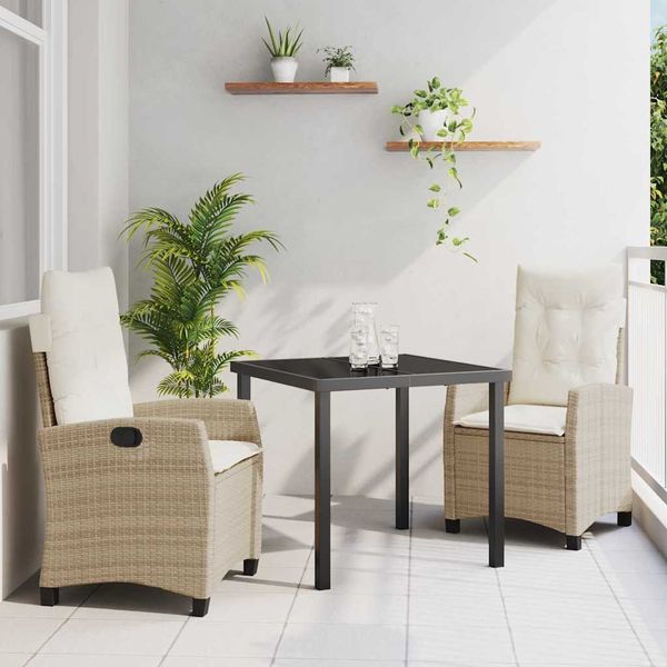 vidaXL Záhradný jedálenský set s vankúšom 3 pcs Béžová polyratan