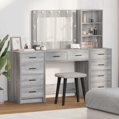 vidaXL Toaletný stolík so zásuvkou 3 pcs Sivý Sonoma Kompozitné drevo