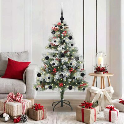 vidaXL Umelý vianočný stromček Zelená a biela 150 cm PVC, kov a plast