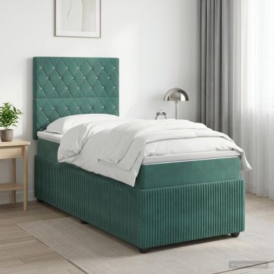 vidaXL Posteľ boxspring s matracom Tmavozelená 100 x 200 cm Zamat
