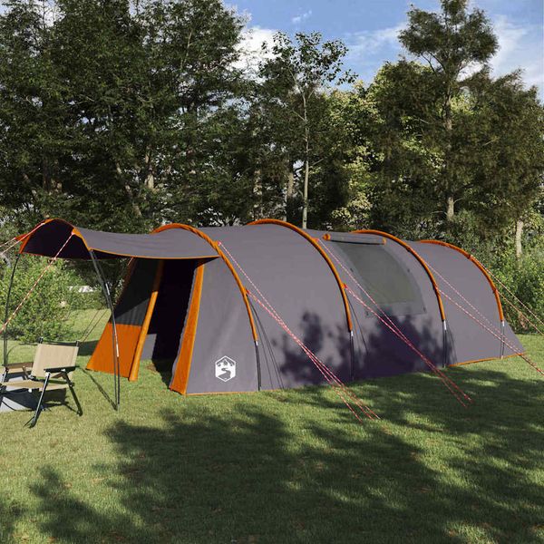 vidaXL Tunelový stan pre 4 osoby Šedá a oranžová 740 x 370 x 220 cm