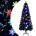 vidaXL Vianočný stromček s LED vločkami čierny 210 cm optické vlákno