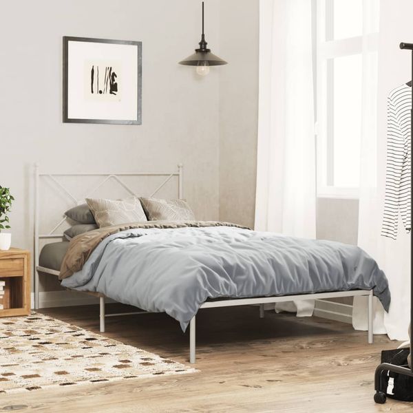 vidaXL Kovový rám postele s čelom biely 107x203 cm