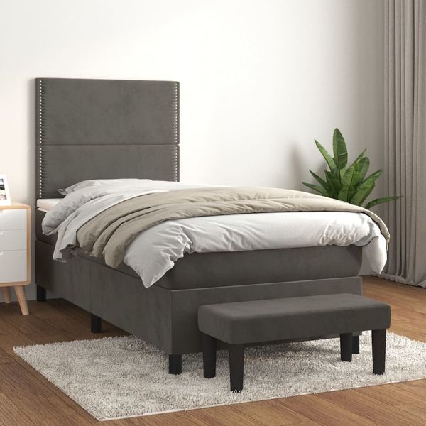 vidaXL Posteľný rám boxspring s matracom tmavosivý 80x200 cm zamat