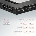 AXAGON RSS-CD12 rámeček pro 2.5" SSD/HDD do DVD slotu, 12.7 mm, LED, hliník Rámeček, interní, pro 2,5" HDD/SSD místo SATA mechaniky v notebooku, max. výška disku 12,5 mm, výška 12,7mm