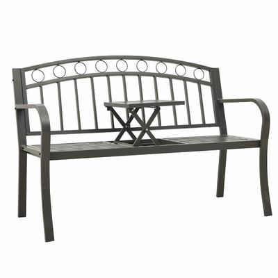 vidaXL Záhradná lavička so stolíkom 125 cm oceľ sivá