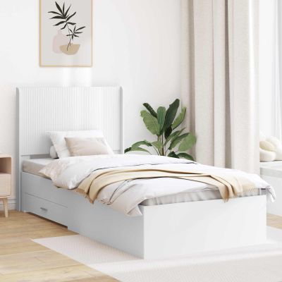 vidaXL Posteľový rám s úložným priestorom a čelom Biela 90 x 190 cm
