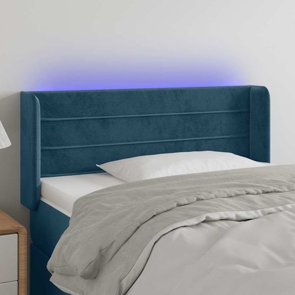 vidaXL Čelo postele s LED tmavomodré 83x16x78/88 cm zamat