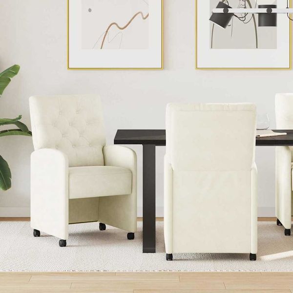 vidaXL Jedálenské stoličky na kolieskach 2 pcs Krémová 58 x 67 x 97 cm