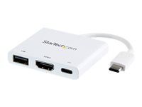 Startech USB-C to HDMI Adapter - White - 4K 30Hz - Thunderbolt 3 Compatible - with Power Delivery (USB PD) - USB C Dongle (CDP2HDUACPW) - Video adaptér - USB-C s pinmi (male) do HDMI, USB typ A, USB-C so zdierkami (female) - 60 mm - biela - podporuje 4K, USB Power Delivery (60W)
