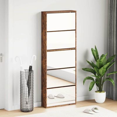 vidaXL Botník so zrkadlom 5-poschodový dymový dub 63x17x169,5 cm