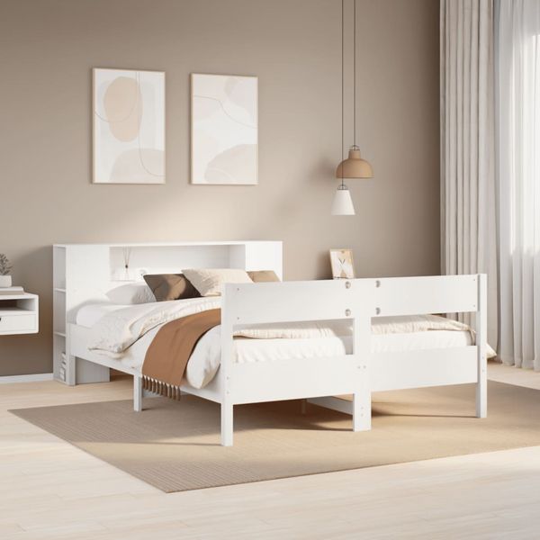 vidaXL Posteľ s knižnicou bez matraca biela 120x200cm borovicový masív