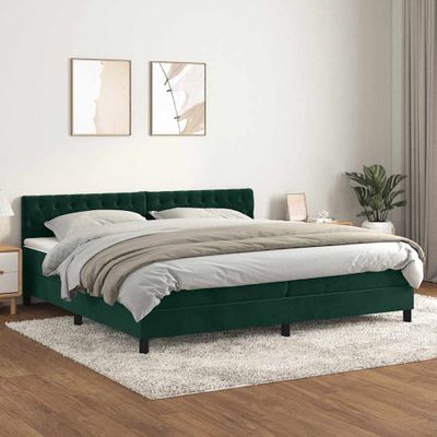 vidaXL Posteľný rám boxsping s matracom tmavozelený 200x200 cm zamat