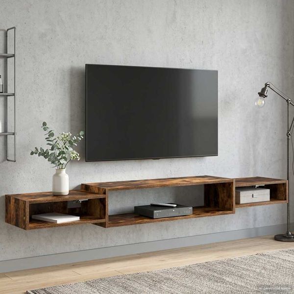 vidaXL Nástenný TV kabinet Nástenná montáž Dymový dub 180 x 28 x 21 cm