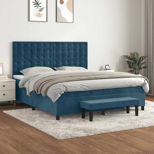 vidaXL Posteľný rám boxsping s matracom tmavomodrý 160x200 cm zamat