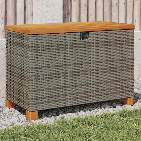 vidaXL Záhradný úložný box sivý 80x40x48 cm polyratan akáciové drevo