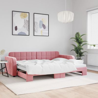 vidaXL Denná posteľ s rozkladacou posteľou ružová 80x200 cm zamat