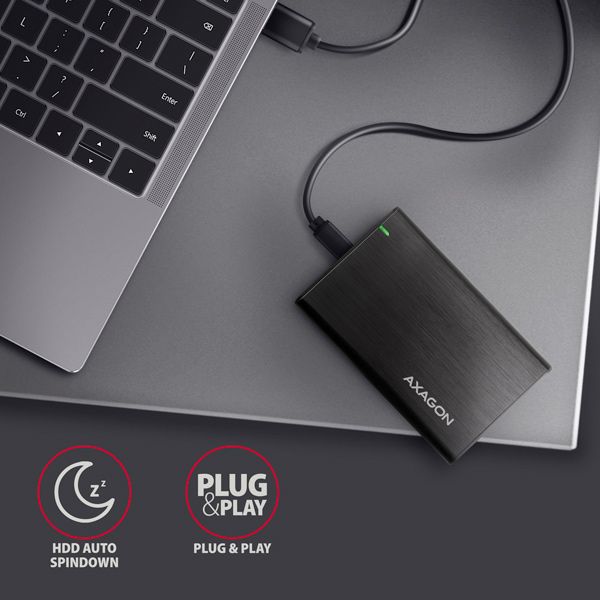 AXAGON EE25-A6C, USB-C 3.2 Gen 1 - SATA 6G 2.5" kovový RAW box, bezšroubkový Box na disk, externý, pre 2,5" HDD/SSD, USB 3.2 Gen1 typ C, SATA III, hliník, čierny