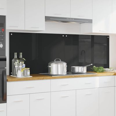 vidaXL Kuchynský obklad 2 pcs Čierna 90 x 60 cm tvrdené sklo