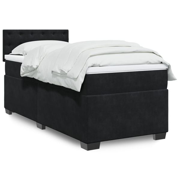 vidaXL Posteľný rám boxspring s matracom čierny 90x200 cm zamat