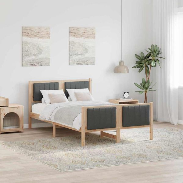 vidaXL Rám postele hnedá a tmavosivá 120 x 190 cm Borovicový masív