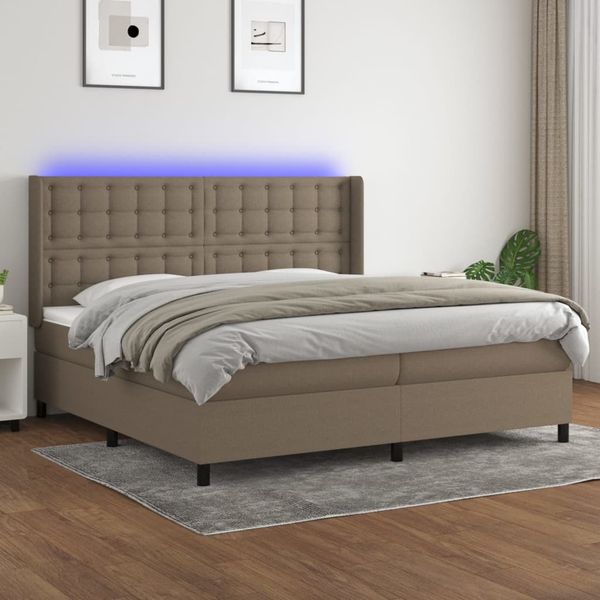 vidaXL Posteľ boxsping s matracom a LED sivohnedá 200x200 cm látka