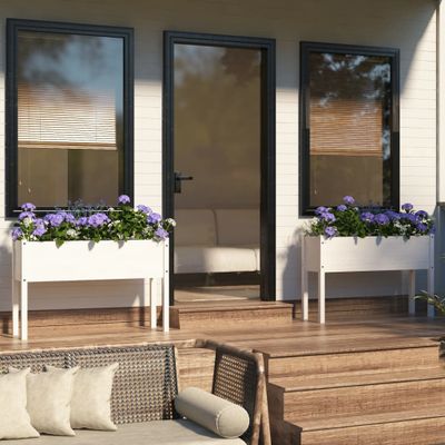 vidaXL Záhradné kvetináče 2 ks biele 110x31x70 cm borovicový masív